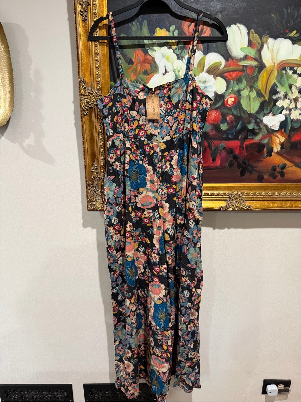 NATURAL LIFE Black Floral Wide-Leg Jumpsuit with Blue & Pink Flowers - Picture 2 of 6
